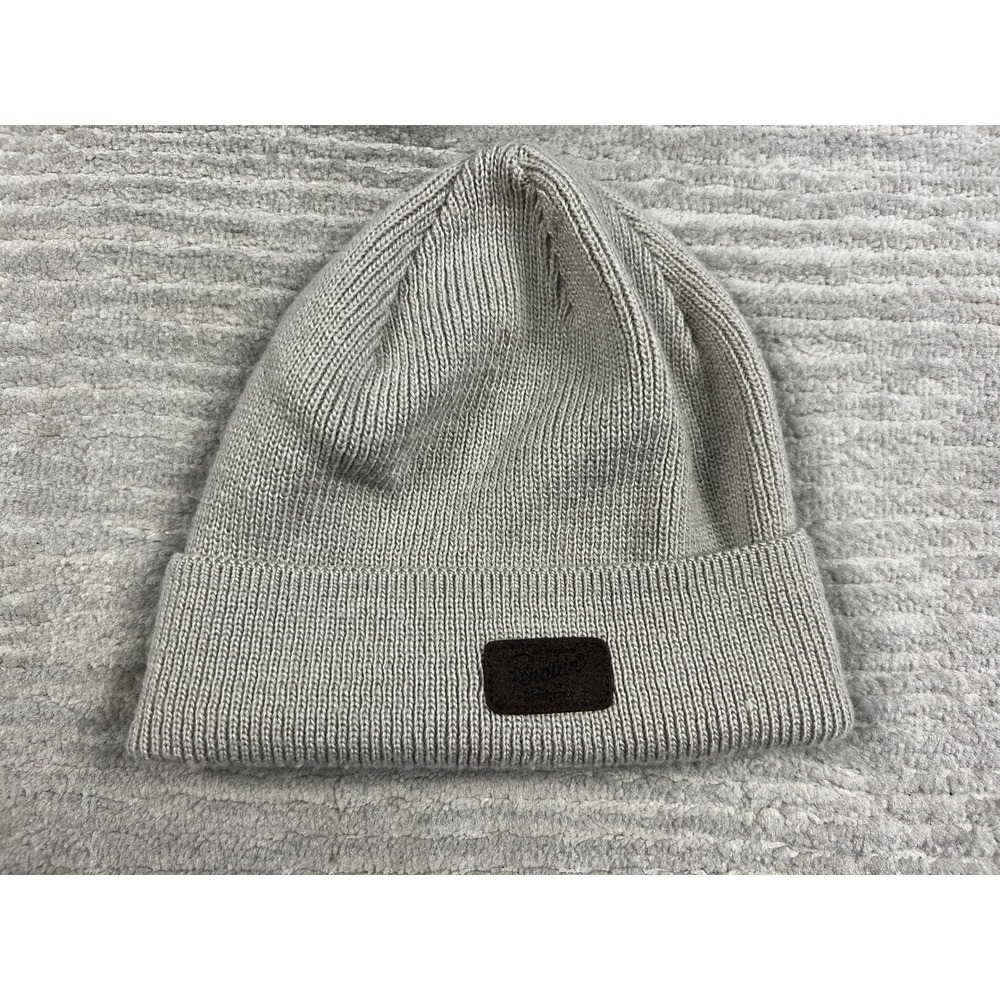 Original Penguin Beanie Mens OS Grey Knit Cuffed Logo Patch Ribbed‎ Winter Hat